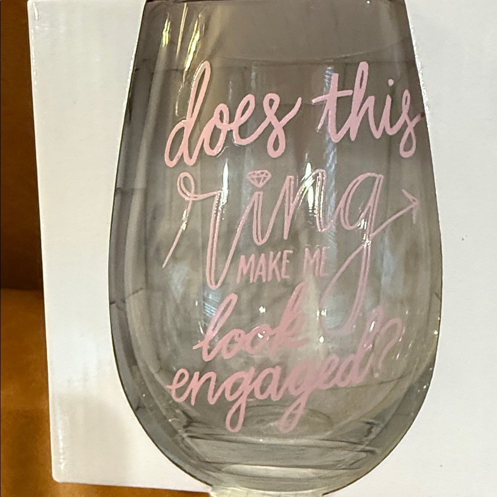 Engagement Wine Glass with Pink Text